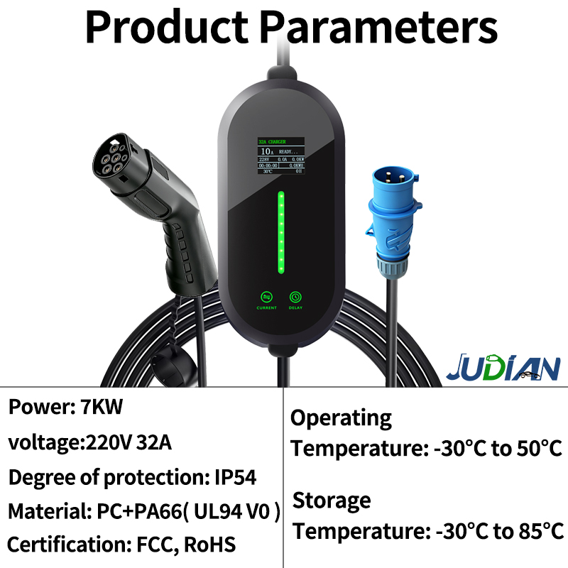 7KW draagbare elektrische voer - Portable Ev Charger 32A Type 2 Cee Plug recensie en prijs